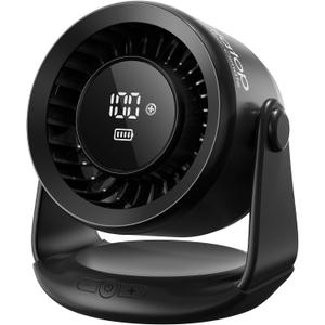 Gaiatop Rechargeable Desk Fan, 5 Speeds Ultra Quiet Bedroom Fan with LED Display, 110 Tilt, 7.7 In USB-C Desktop Fan for Dorm Office Room Home Office, Black, Medium