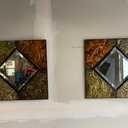 Set of 2 Vintage Embossed Metal Wall Mirrors – Boho Rustic Decor, Diamond Center