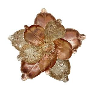 FOERPL 10 Pcs Large Christmas Flowers, Glitter Christmas Flowers 10in Brown Artificial Magnolia Flower Ornaments Fold Floral for Christmas Tree Decorations Xmas Tree New Year Party Wedding Centerpiece