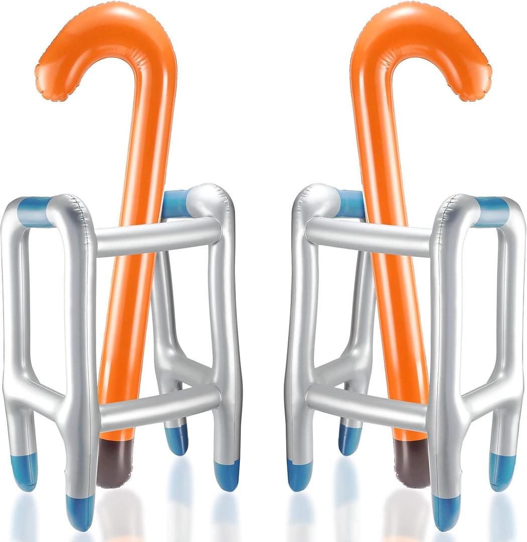 Aoriher 4 Pieces Inflatable Walker and Cane Over the Hill Gag Gifts Blow up Walker Old Man Costume Accessories Retirement Party Decorations Joke Prop for Cosplay Costume Party Favors Supplies
