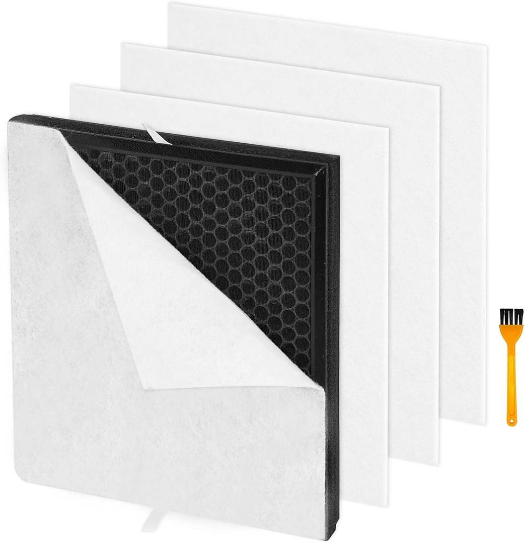 PR1 Air Filter Replacement for MOOKA PR1 Air Purifier, 1 Pack High Efficiency Air Filter with Activated Carbon Filter + 3 Pack Pre-Filters