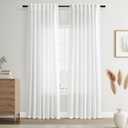 Joywell Natural White Back Tab Rod Pocket Linen Curtains 90 Inches Long 2 Panels for Living Room Bedroom Neutral Boho Farmhouse Rustic Light Filtering Semi Sheer Curtains Window Treatment 52x90