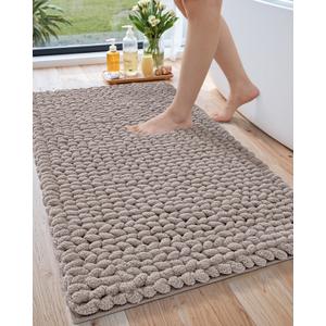 LUMI Luxury Bathroom Rug, Ultra Soft Quick Dry Bath Mat, Non-Slip Absorbent Thick Chenille Bath Rug, Cozy Braid Design Floor Mat for Bathtub, Sink, Laundry, Bedroom, Beige, 24"x43"