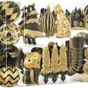 SHareconn 145pcs Christmas Balls Ornaments Set, Shatterproof Plastic Baubles Snowflakes, Stars and Tree Topper for Xmas Tree Holiday Wedding Party Decorations with Hanging Strings,Light Gold and Black