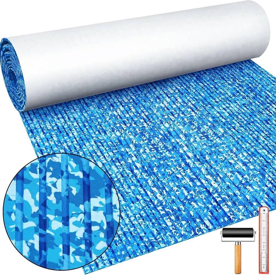FOCEAN Boat Flooring EVA Foam Boat Decking Faux Teak Marine Flooring Boat Mat Boat Carpet Sheet for Motorboat RV Yacht Kayak Surfboard, 94.5"x 47.2"/35.4"/23.6"/15.7 blue and white