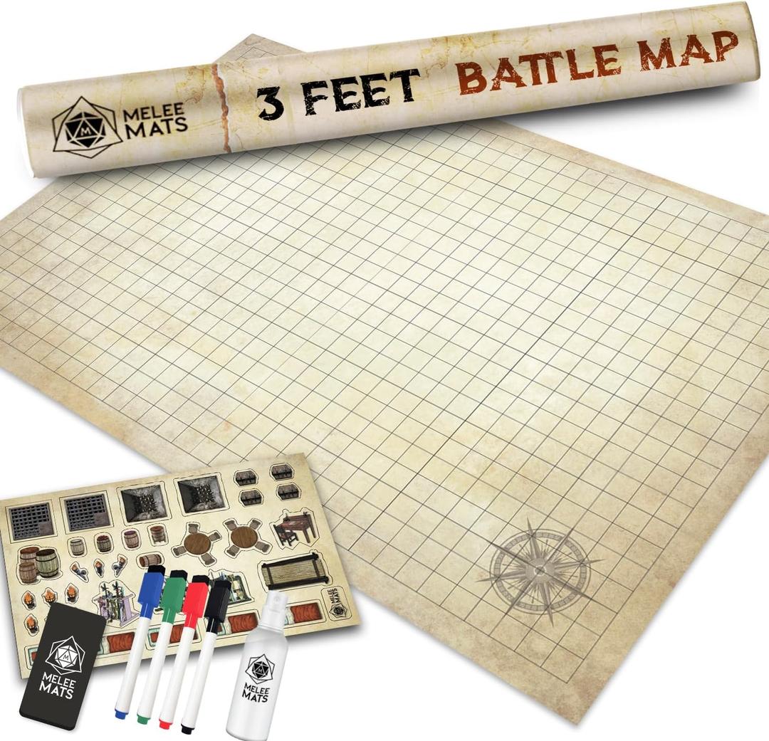 Melee Mats DND Map Starter Kit - 24 x 36", Wet/Dry Erase Battle Terrain Grid - Ultimate Tabletop Gaming Experience with Accessories (Version 1) Melee Mats DND Map Starter Kit - 24 x 36", Wet/Dry Erase Battle Terrain Grid - Ultimate Tabletop Gaming Experience with Accessories (Version 1)