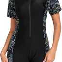 Halcurt Women's Boyleg One Piece Rash Guard with Built in Bra UPF50+ Zip Long Sleeve Full Body Modest Swimsuit, Size XL