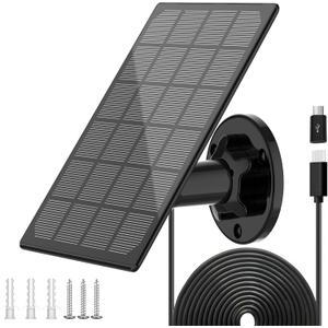 Solar Panel for Outdoor Camera, IP66 Waterproof Solar Charger, Continuous Solar Power Supply for Security Cameras, with 10ft Cable Type-C Port & Micro USB Adapter Solar Panel, 360 Adjustable Bracket
