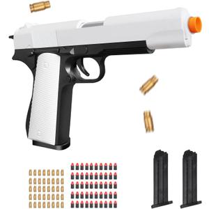 Bugrtey Soft Bullet  Pistol with Shell Ejecting for Indoor/Outdoor Shooting Games Toys, Fake Prop for Halloween Costume, Educational Play Toy Guns Model, Christmas/Birthday Gifts (Black-white)