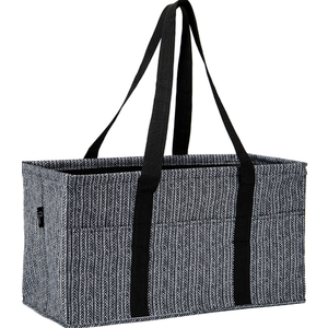 Pursetti Extra Large Utility Tote With 6 Exterior Pockets - Perfect for Beach, Pool, Laundry, Storage, Ballgame, and Home (Herringbone)