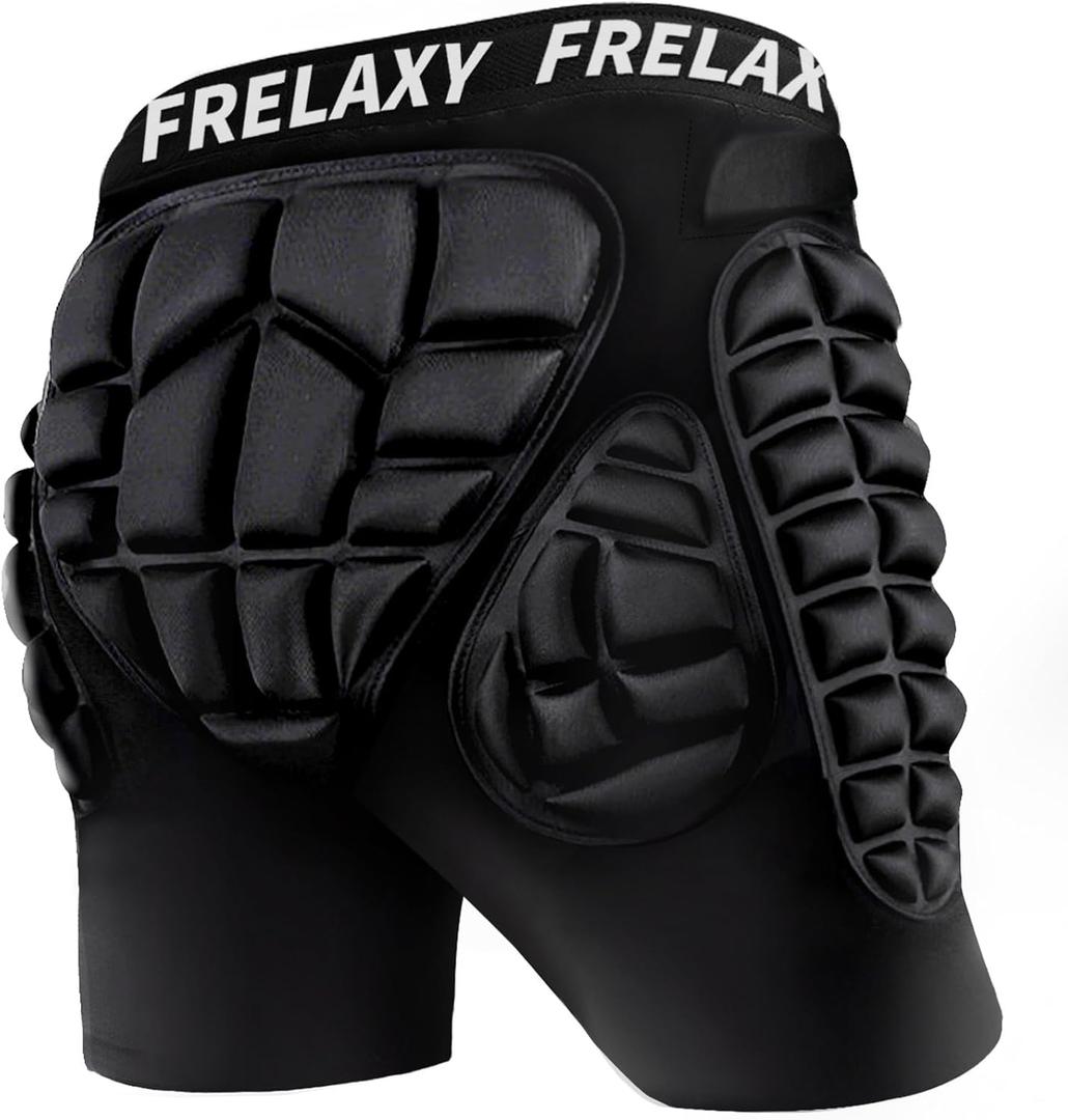 Frelaxy 3D Protective Butt Pads Padded Shorts for Snowboard, Ski and Skate, Crash Pad Impact Gear, Protection for Tailbone, Hip, and Butt (Black)