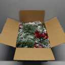 9FT Pre-lit Flocked Snow Christmas Garland, Berries and Bows and 50 Lights, Plug in, Holiday Decoration Fireplace Stairs Mantle Door Indoor Outdoor