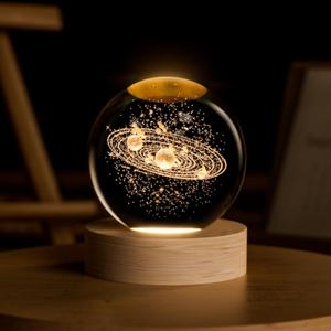 3D Solar System Crystal Ball, 2.4inch Universe Gifts Decorative Quartz Glass Ball, Space Laser Engraved Model Astronomy Decor, Paperweight Physics Display Sculpture Home Decor Crafts for Friends
