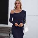 Valiamcep Womens Long Sleeve Dress Fall Off The Shoulder Ribbed Knit Slim Fitted Bodycon Mini Pencil Dresses Fashion Outfits (Blue, M)