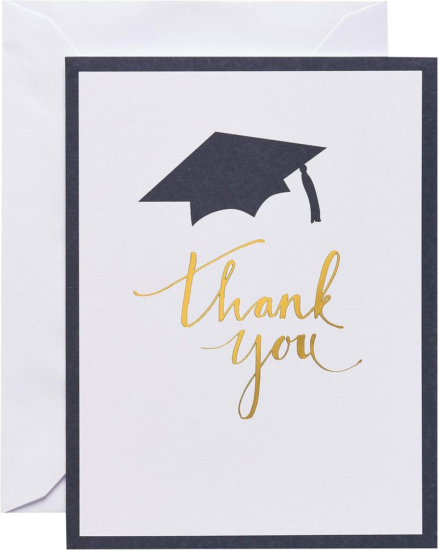 American Greetings Graduation Thank You Cards with Envelopes, Blank (50-Count) (Black, Gold, White)