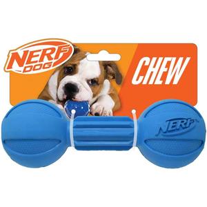 Nerf Dog Rubber Chew Barbell Dog Toy For Aggressive Chewers, Lightweight, Durable and Water Resistant, 7.5 Inches, For Medium/Large Breeds, Single Unit, Blue