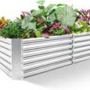 Land Guard Metal Raised Garden Bed for Gardening, 8x4x1.5ft Galvanized Raised Garden Bed, Planter Boxes Outdoor for Vegetables, Fruits and Flowers (Silver)