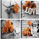 Burnt Orange Canvas Wall Art Flowers Pictures Wall Decor for Living Room Vintage Rose Paintings Bathroom Decor Rustic Farmhouse Floral Posters Modern Artworks Kitchen Home Decorations 12x12 4Pcs