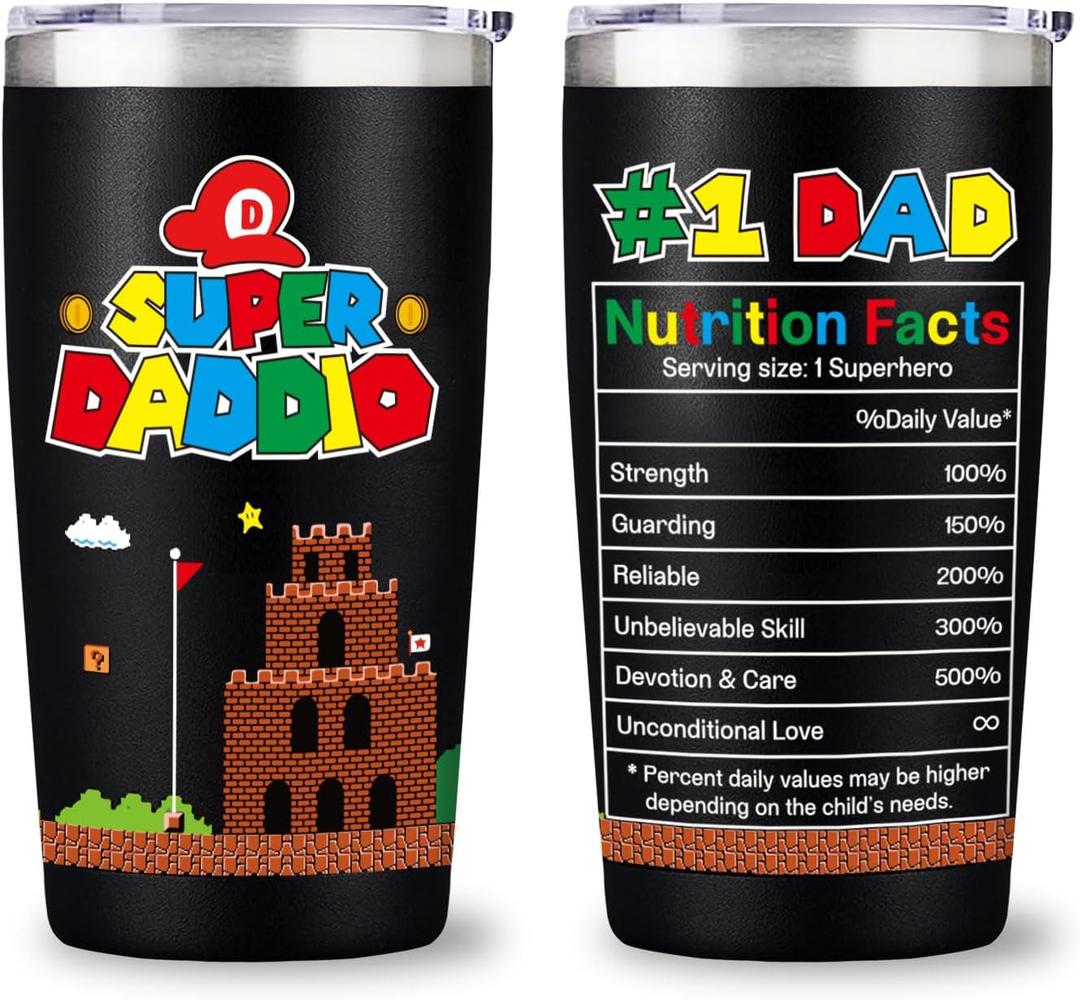 Funny Tumblers with Lids and Straws for Dad, Birthday Gifts for Dad Husband, Supper Daddio Tumbler Gift from Daughter Son Wife, 20 OZ Cups Keep Drinks Cold & Hot, Fathers Day Gag Gift