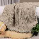 Carriediosa Chunky Knit Throw Blanket 50" X 60", 100% Hand Made Large Chenille Loop Yarn Soft Fluffy Throws for Couch Sofa Bed, Big Crochet Cozy Heavy Thick Cable Woven Blankets, Taupe