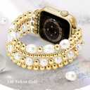 JR.DM Gold Beaded Bracelet Bands Women Compatible with Apple Watch  42/44/45mm Dressy Pretty Stretchy Elastic Jewelry Strap for iWatch Series 
