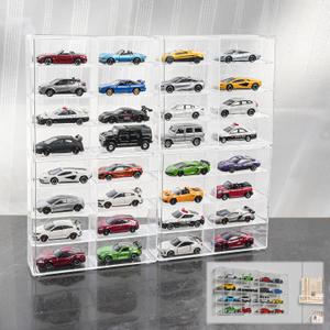 Display Case for 32 Hot Wheels, Matchbox Cars, Display Case Wall Mount, Transparent Storage Case for 1/64 Diecast Cars, Wall Hanging, Stackable, Clear, Dustproof