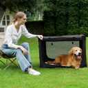 Veraste 30" L x 21" W x 21" H Collapsible Travel Dog Crate, Portable Soft Dog Kennel for Medium Dogs up to 45 lbs, 4-Door Foldable Travel Crate with Durable Mesh & Storage Bag, Black