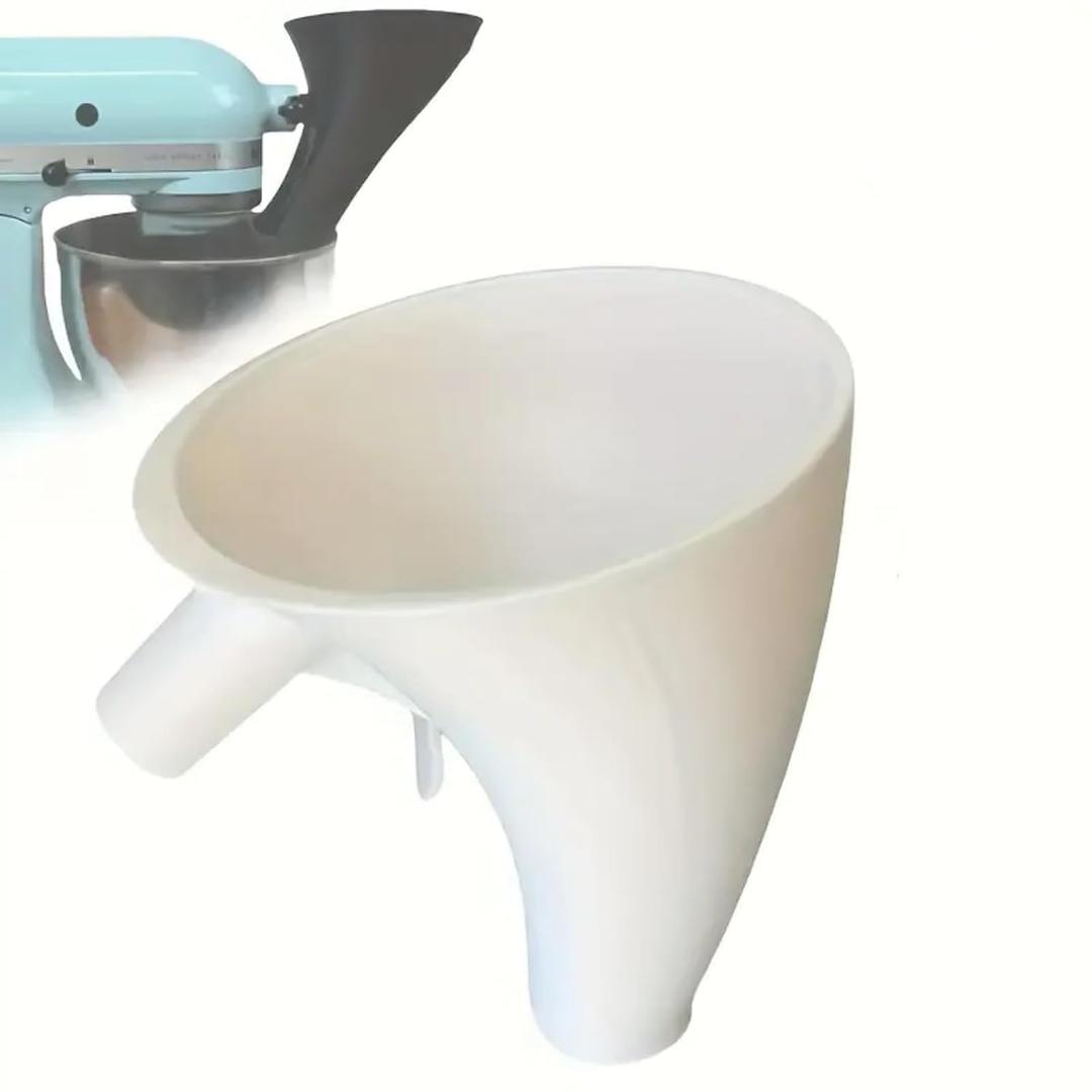 Flour Funnel for Kitchen Mixer, Easy-Pour Funnel for Dry and Wet Ingredients Like Flour, Sugar and Eggs, Anti-Splash Accessory, Fits Tilt-Head 4.55 Qt, Durable Dishwasher-Safe Baking Tool (White)