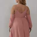 WDIRARA Women's Plus Size Cold Shoulder Ruffle Trim Bishop Sleeve A Line Dress (Pink, XL)