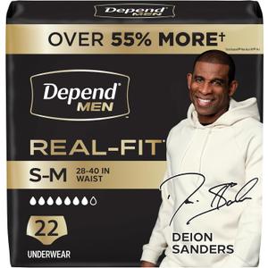 Depend Real Fit Adult Diapers, Incontinence Underwear for Men, Disposable, Maximum Absorbency, Small/Medium, Grey, 22 Count, (Gray)