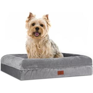 Orthopedic Dog Bed for Small Dogs, Waterproof Puppy Bed with Removable Washable Cover, Egg Crate Foam Small Dog Couch Bed with Removable Bolster Nonskid Bottom (26.0"L x 19.0"W x 6.5"Th, Grey)