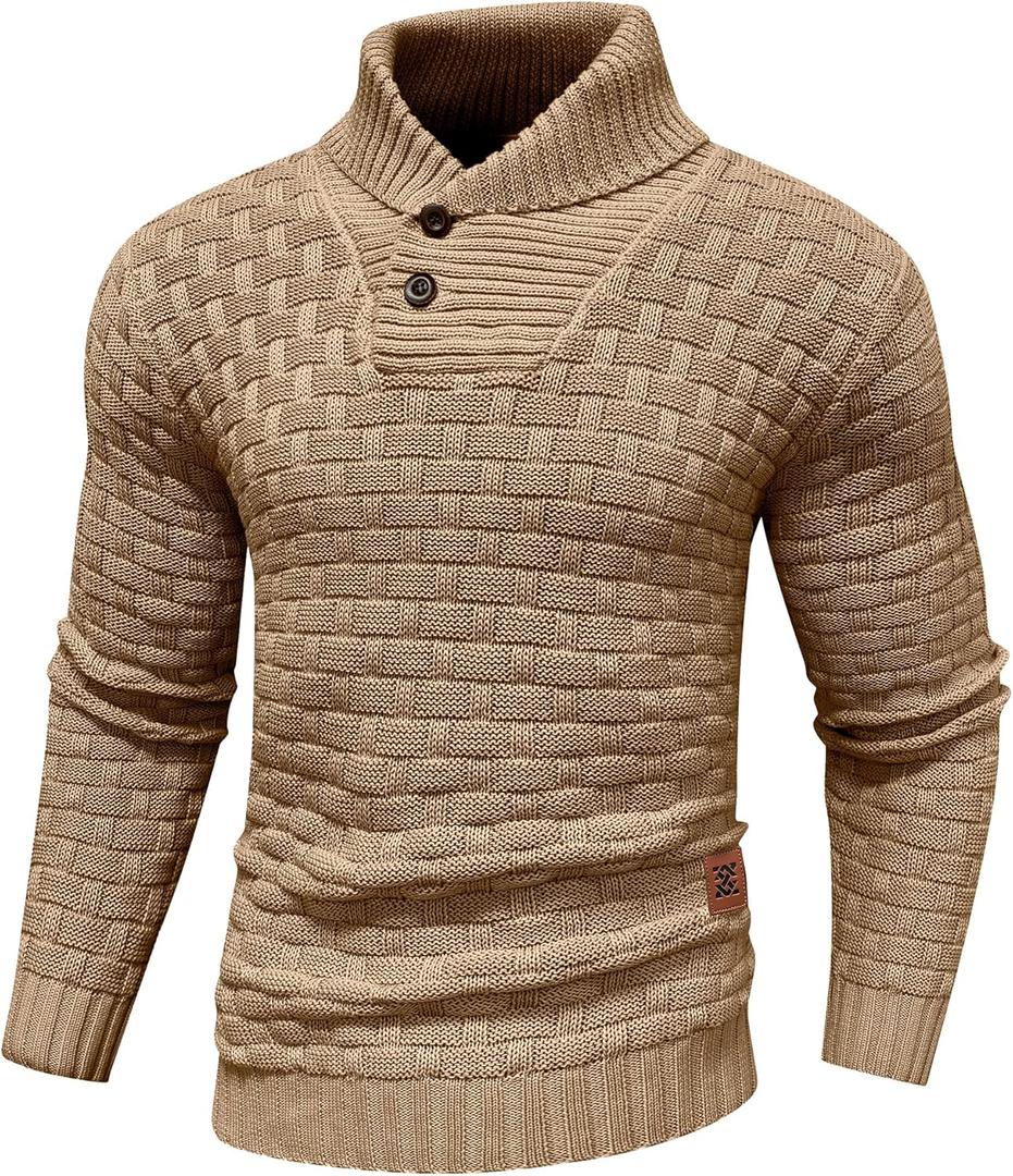 Zaitun Men's Turtleneck Sweater Shawl Collar Pullover Sweaters Regular Fit Knitted Tops (Medium, Dark Khaki)