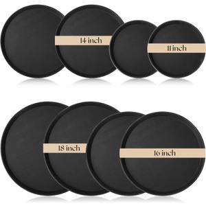 Zopeal 8 Pieces Black Round Restaurant Serving Tray, Plastic Non Slip Surface Food Meals Server Tray with Raised Edges for Home, Kitchen, Restaurant, Cafeteria, Bar (11",14",16",18")