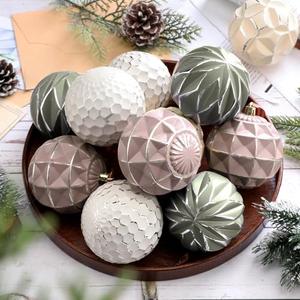 VioraWhite 12 Pcs Neutral Textured Christmas Ball Ornaments 3.15 Inch Rustic Boho Sage Green Ivory Nude Mauve Xmas Bulbs Farmhouse Distressed Xmas Tree Baubles Vintage Antique Modern Christmas Decor