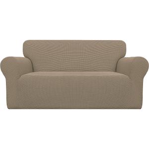 Easy-Going Stretch Oversized Loveseat Slipcover 1-Piece Sofa Cover Furniture Protector Couch Soft with Elastic Bottom for Kids Polyester Spandex Jacquard Fabric Small Checks Natural