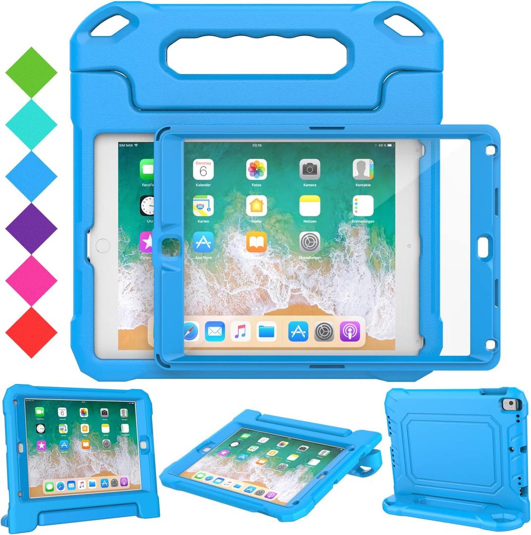 SUPLIK Kids Case for iPad 5th/6th Generation (9.7 inch, 2017/2018), iPad Air 1 & Air 2 & Pro 9.7 Case with Screen Protector, Durable Shockproof Kids Cover with Handle Stand, Blue