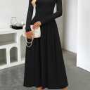 MEROKEETY Women's Fall Long Sleeve Wedding Guest Dresses 2025 One Shoulder Elegant Formal Pleated Midi Maxi Dress (Black, XL)