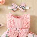 Baby Girl Clothes Newborn Romper Dress Infant Lace Ruffle Sleeveless Summer Outfits with Headband 0-12 Months, Pink