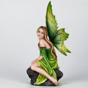Fipcnbs Fantasy Forest Green Fairy Figurine - Gradient Leaf Wings Elf Statue, Hand-Painted Resin Decor for Natural Garden, Desk & Shelf (15.5cm) Green/Pink
