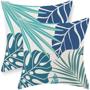 Tropical Pillow Covers 20x20 Set of 6 Navy Blue Aqua Teal Monstera Palm Leaf Pillowcase Summer Decorations Tropical Outdoor Throw Pillows Linen Decor Botanical Plant Cushion Case for Home Bed