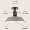 JONATHAN Y 14" Gray/Black 1-Light Industrial LED Semi Flush Mount Ceiling Light for Porch, Kitchen, Entryway, Modern Farmhouse Iron Fixture, White Metal Shade, LED Bulb Included (JYL7617D)