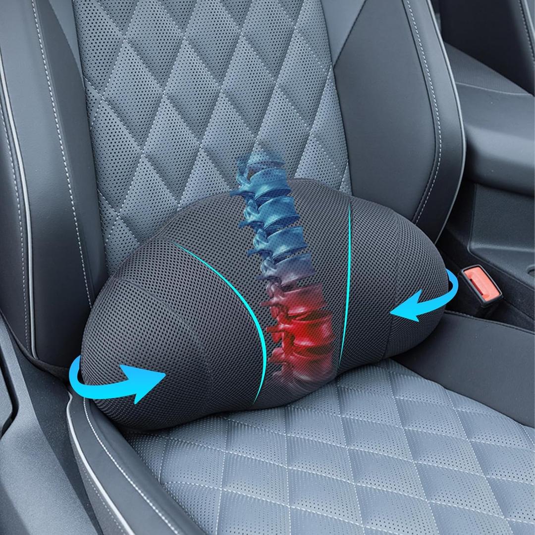 Lumbar Support Pillow for Car, Soothe Back Discomfort Back Support, Adjustable Straps Securely Fixed Car Seat Cushion, Ergonomic Memory Foam Back Support Pillow Fits Mid and Large Cars, SUVs, Trucks (Gray)