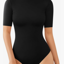 MANGOPOP Womens Mock Turtle Neck Bodysuits Half Elbow Short 3/4 Sleeve Bodysuit for Going Out, Size  M