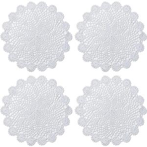 Phantomon 12 Inch Round Doilies Crochet Handmade Lace Placemats 100% Cotton Knitted Coasters, Pack of 4 (White)