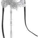 NUOBESTY Full Masquerade Mask with Stick Venetian Halloween Costume Mask Mardi Gras Mask for Womens Cosplay(Silver) Dancing Party Masks