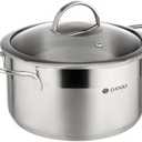 Daniks Bonn Stainless Steel Stock Pot with Glass Lid | Induction 3.6 Quart | Dishwasher Safe Pot | Measuring Scale | Soup Pasta Stew Pot | Silver