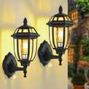 Dusk to Dawn Outdoor Lighting Fixtures, Sensor Exterior Porch Lights, Black Outdoor Wall Sconce with E26 Sockets, Waterproof Outside Wall Lights for House Doorway Garage, 2 Pack