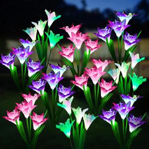 WdtPro Solar Outdoor Lights Garden Decorative 10 Pack, Waterproof Solar Garden Lights with 40 Lily Flowers, Multi-Color Changing Outdoor Solar Lights for Yard Outside Decorations