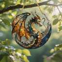Colorful Acrylic Suncatcher, Ornate Dragon Circular Design 7-inch Hanging Window Wall Art Decor with Printed Stained Glass Style Design, Gift Idea & Garden Ornament Indoor Outdoor Use