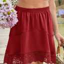 Yousify Womens Summer Mini Skirts Y2K Lace Trim Skirt Casual High Waisted Satin Silk Flowy Going Out Beach Short Skirt (Red, S)
